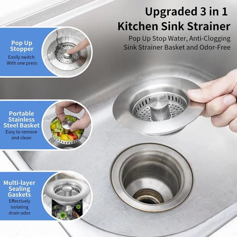 💧KJØP 3 FÅ 1 GRATIS💧SISTE DAG 60 % RABATT - Oppgradert 3-i-1 avløpsfilter til kjøkkenvask