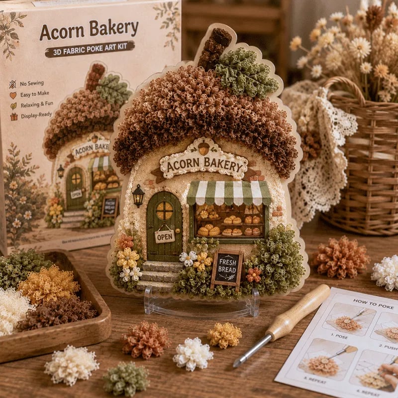✨Whimsical Village 3D-stoff Poke Art-kit