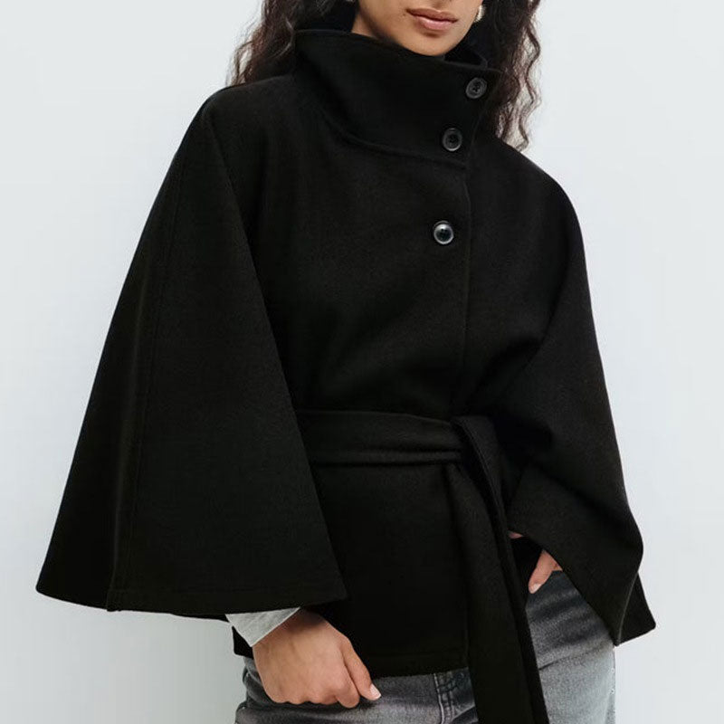 💥Høstsalg💥🧥Moteriktig ensfarget kåpe med ståkrage og belte🍂