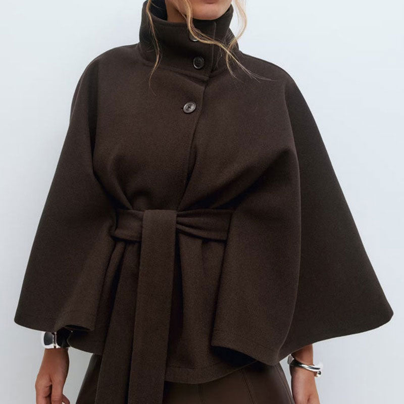 💥Høstsalg💥🧥Moteriktig ensfarget kåpe med ståkrage og belte🍂
