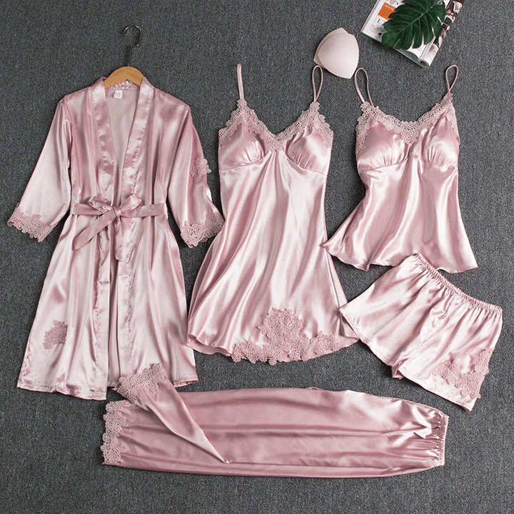🔥🌹Spesialtilbud for sommeren💕Sexy femdelt nattkjole i issilke for kvinner