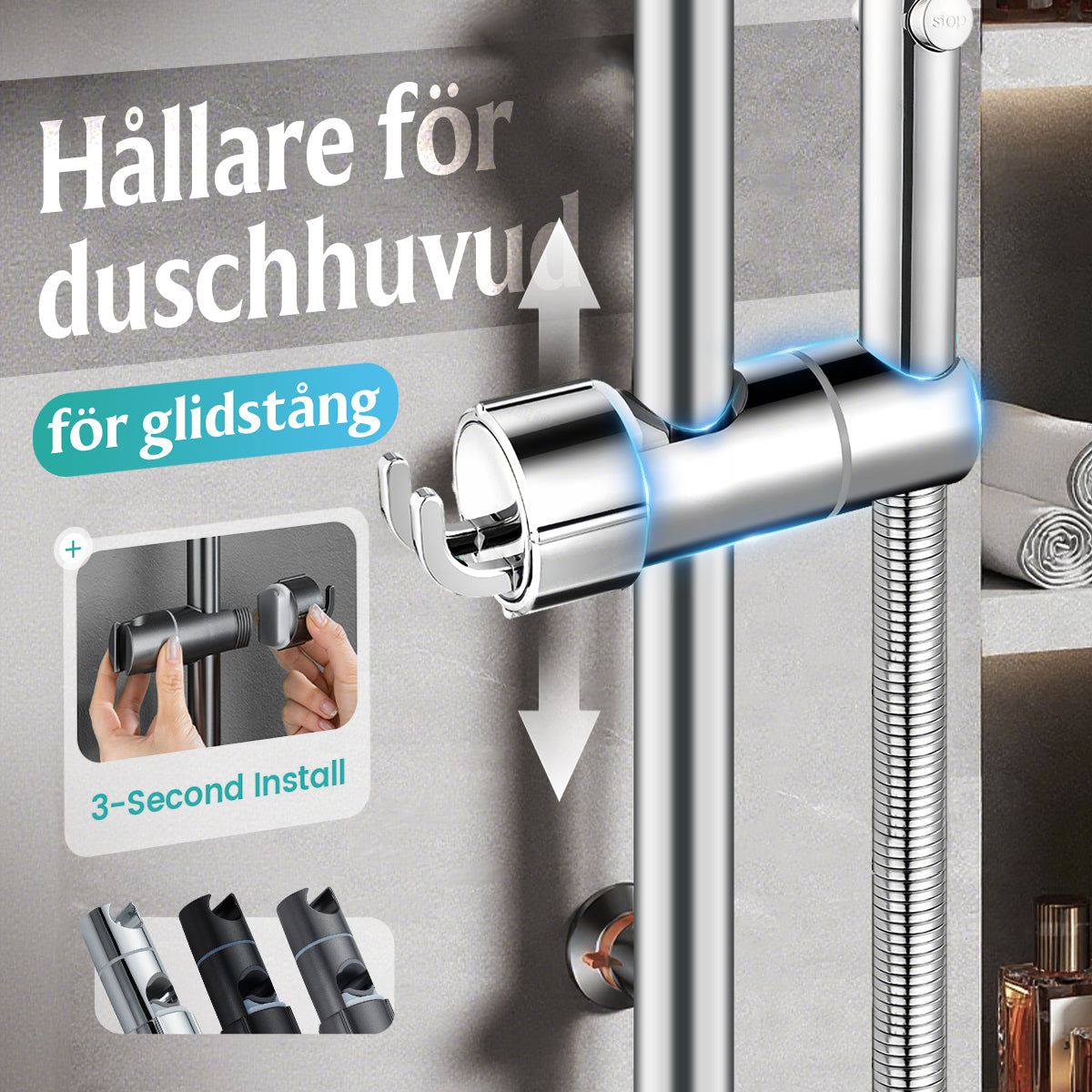 Ingen boring nødvendig · Fest og bruk · Nytt valg for dusjtilbehør
