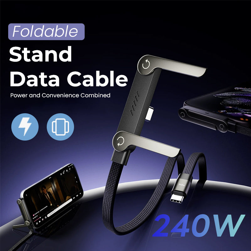 ⚡2-i-1 usynlig ladekabel – 240W hurtigladeledning med innebygd telefonstativ