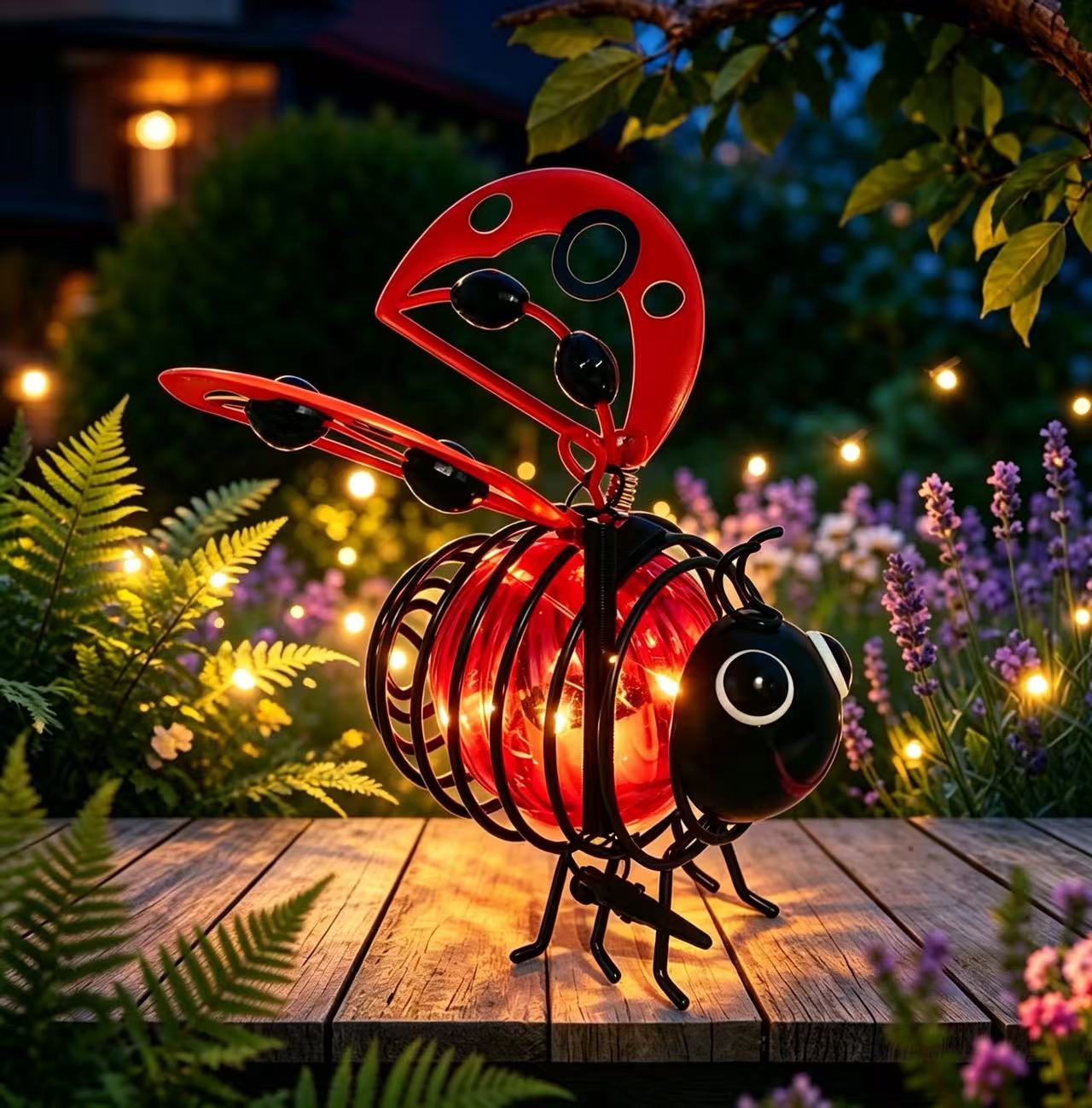 🌙🐝 Hängande solcellslampa med bi-design – varmt bärnstensfärgat sken, flimmerfri och perfekt för trädgårdsfester, camping eller barnrum – sprider glädje både dag och natt 🌞🌜