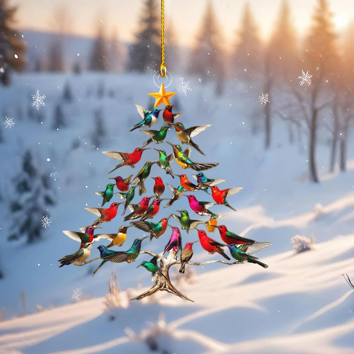 🔥🐦🎄 Juledekorasjon med kolibri i akryl, 2D
