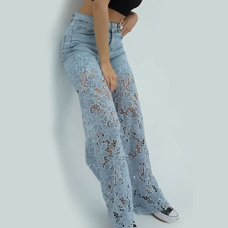 Dameblonde patchwork hule jeans/blonde patchwork hule jeans for kvinner