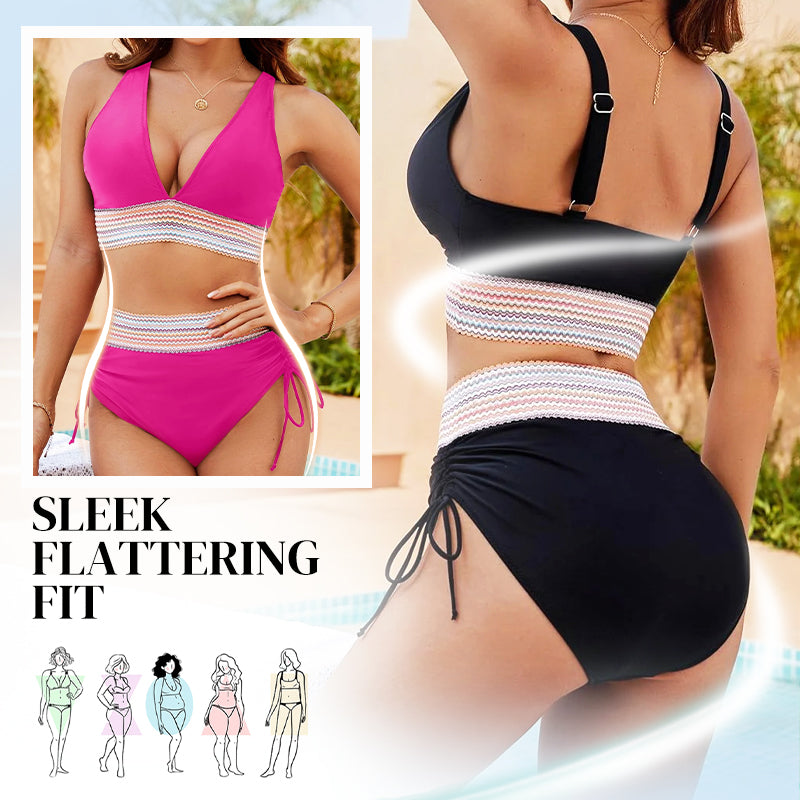 🔥Sommersalg 49 % RABATT💥👙Bikinisett med magekontroll og fargeblokker