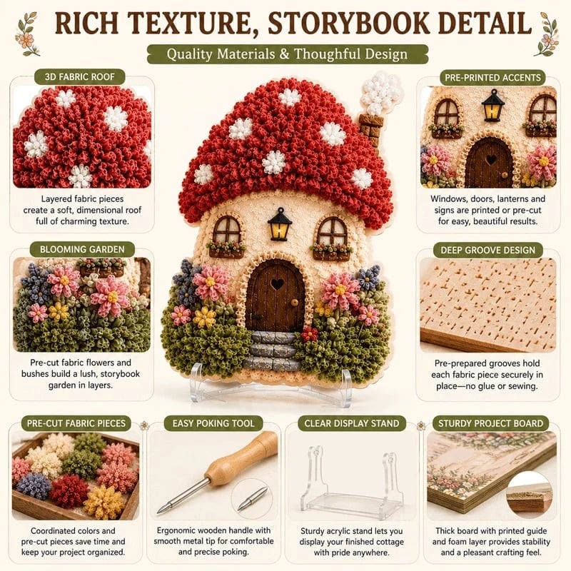 ✨Whimsical Village 3D-stoff Poke Art-kit