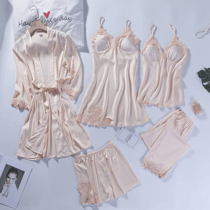 🔥🌹Spesialtilbud for sommeren💕Sexy femdelt nattkjole i issilke for kvinner