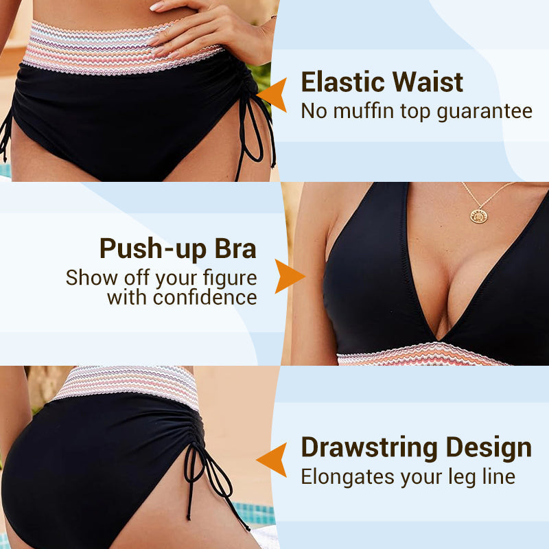 🔥Sommersalg 49 % RABATT💥👙Bikinisett med magekontroll og fargeblokker