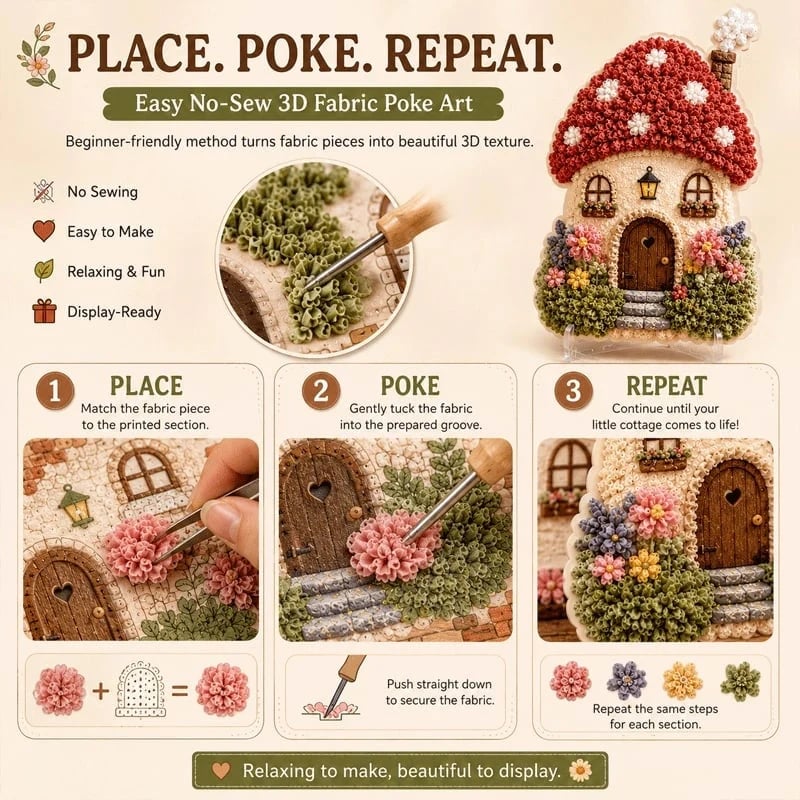 ✨Whimsical Village 3D-stoff Poke Art-kit