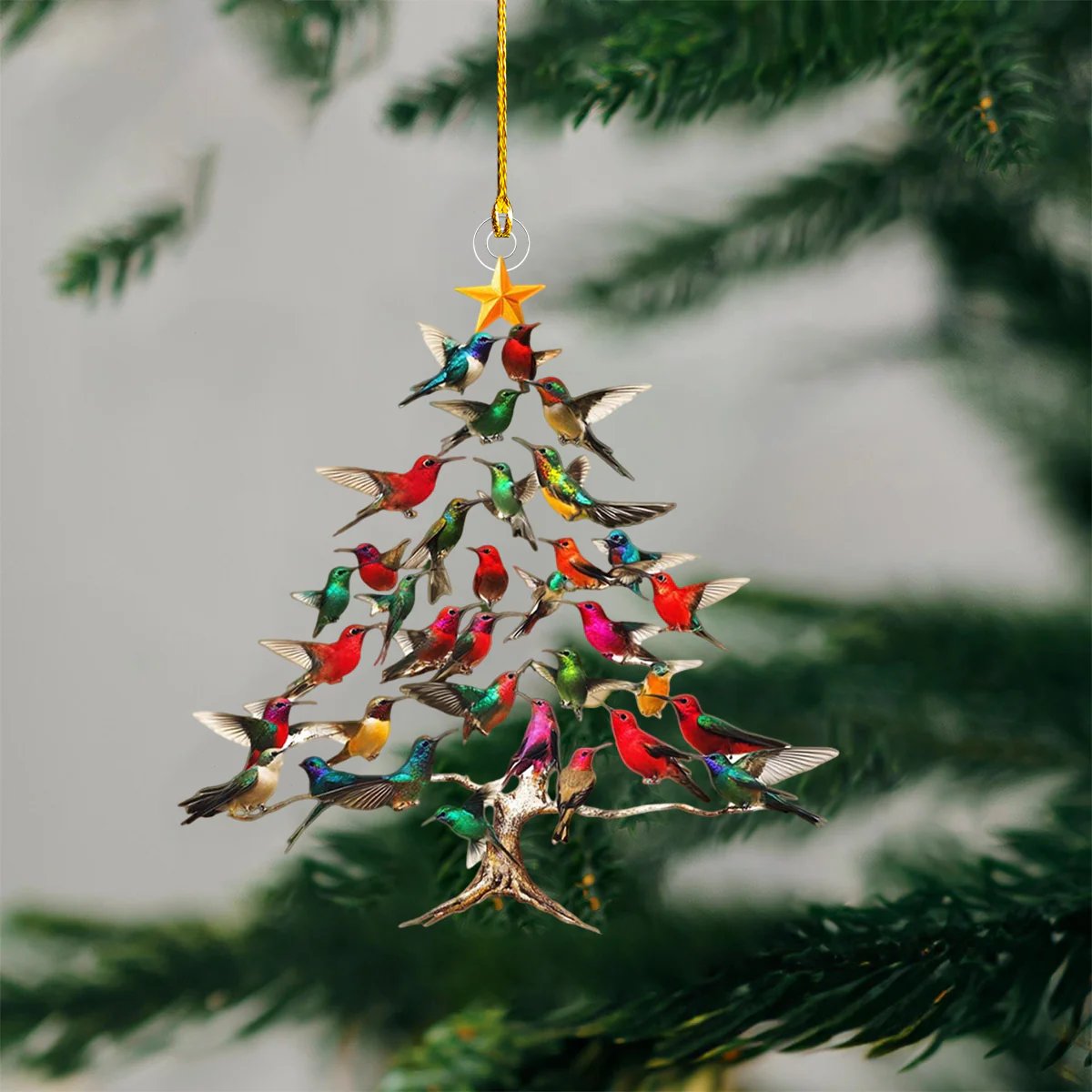 🔥🐦🎄 Juledekorasjon med kolibri i akryl, 2D