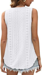 Dame-T-topper Ermeløs Mønster Brodert Scoop Neck Løs passform Avslappet Sommer Flagrende