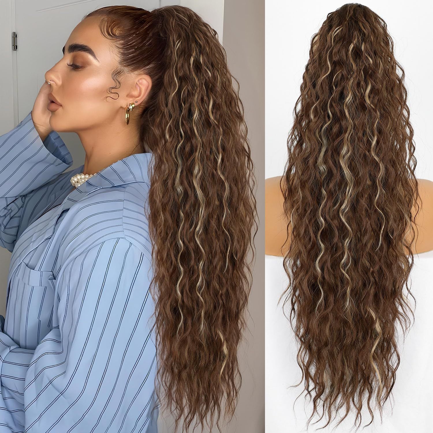 ⏳Begrenset tidsbegrenset 50 % rabatt💥💖45 cm krøllete, bølgete og krusete hårforlengelser med hestehale