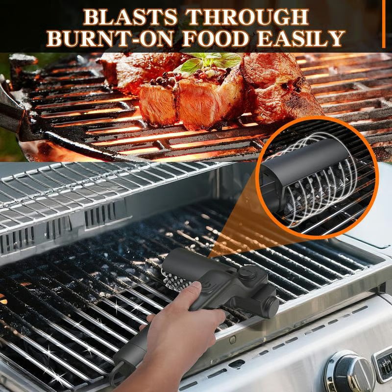 (Gratis frakt）🔥Elektrisk grillbørste, trådløs og oppladbar, rustfritt stålbørste, to rengjøringsbørster, justerbar vinkel