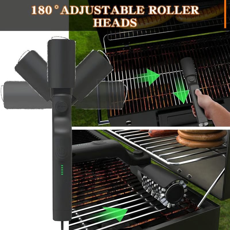 (Gratis frakt）🔥Elektrisk grillbørste, trådløs og oppladbar, rustfritt stålbørste, to rengjøringsbørster, justerbar vinkel