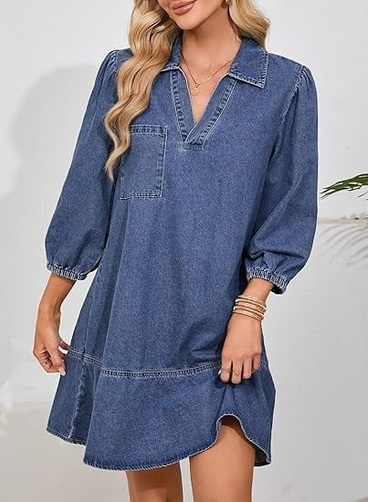 V-hals denimkjole – der komfort møter klassisk stil