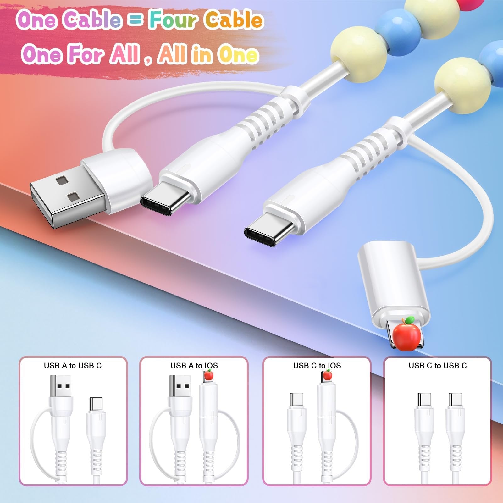 🎁KJØP 1, FÅ 1 GRATIS🔥4-i-1 perlebesatt ladekabel og hurtigladekabel 66W