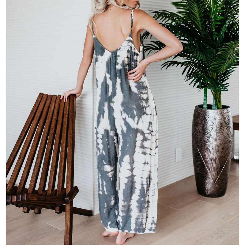 🔥Sommersalg 50 % RABATT💝✨Mote damejumpsuit med spaghettistropper og trykk