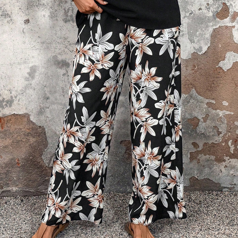 🏆HEIT SALG 49 % RABATT🔥Avslappet sett med vide ben og korte ermer med blomsterprint til dame