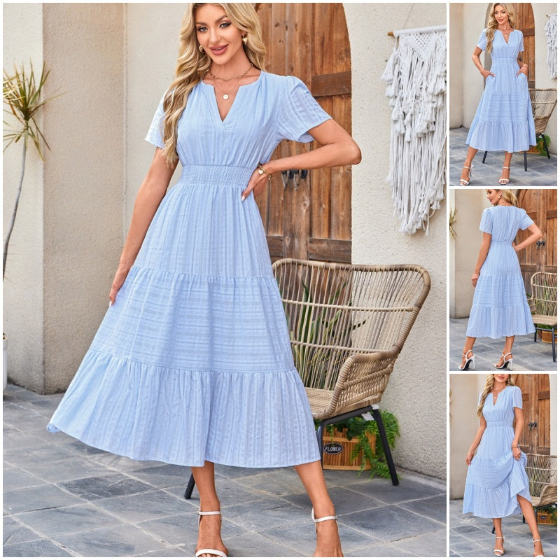 🔥Hot Salg 49% rabatt👗Uformelle sommerkjoler med korte ermer og V-hals for kvinner