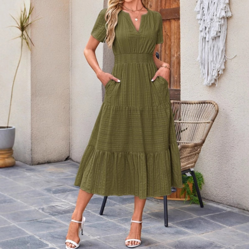 🔥Hot Salg 49% rabatt👗Uformelle sommerkjoler med korte ermer og V-hals for kvinner