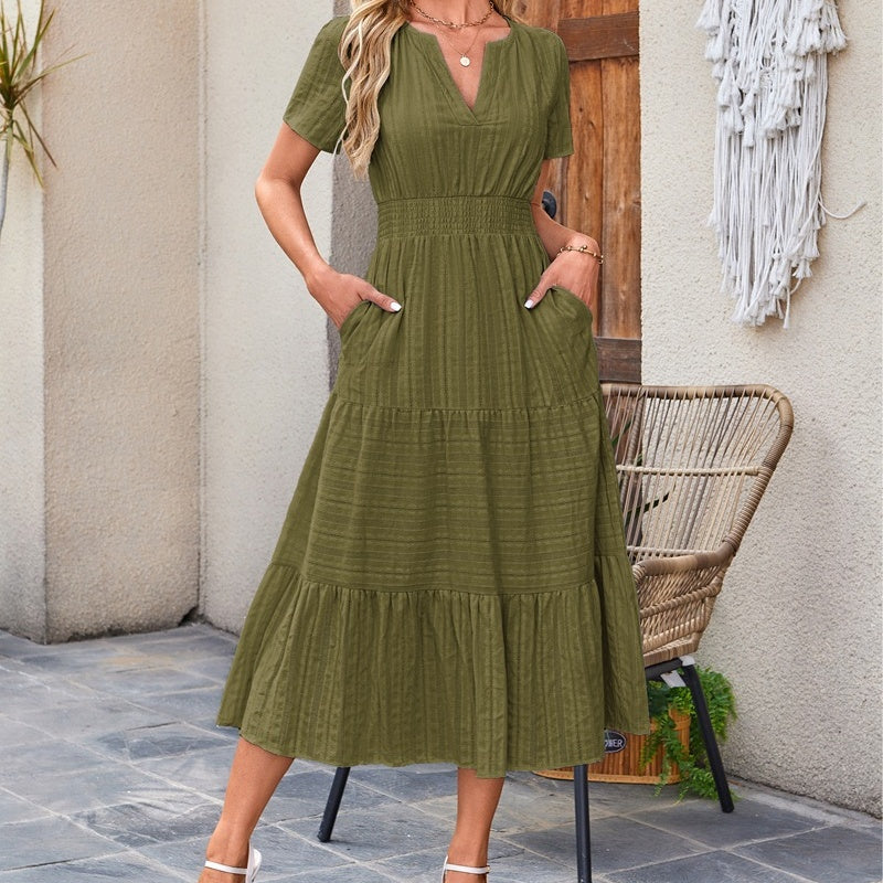 🔥Hot Salg 49% rabatt👗Uformelle sommerkjoler med korte ermer og V-hals for kvinner