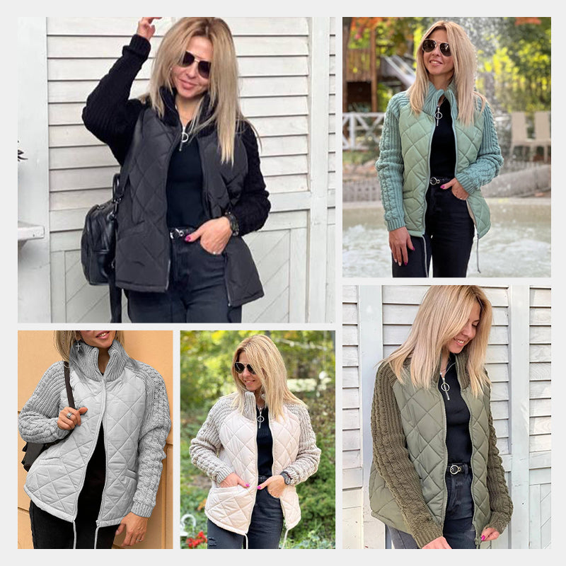 🎁Joulumyynti☃️2025 Uusi naisten neulottu Patchwork Puffy takki