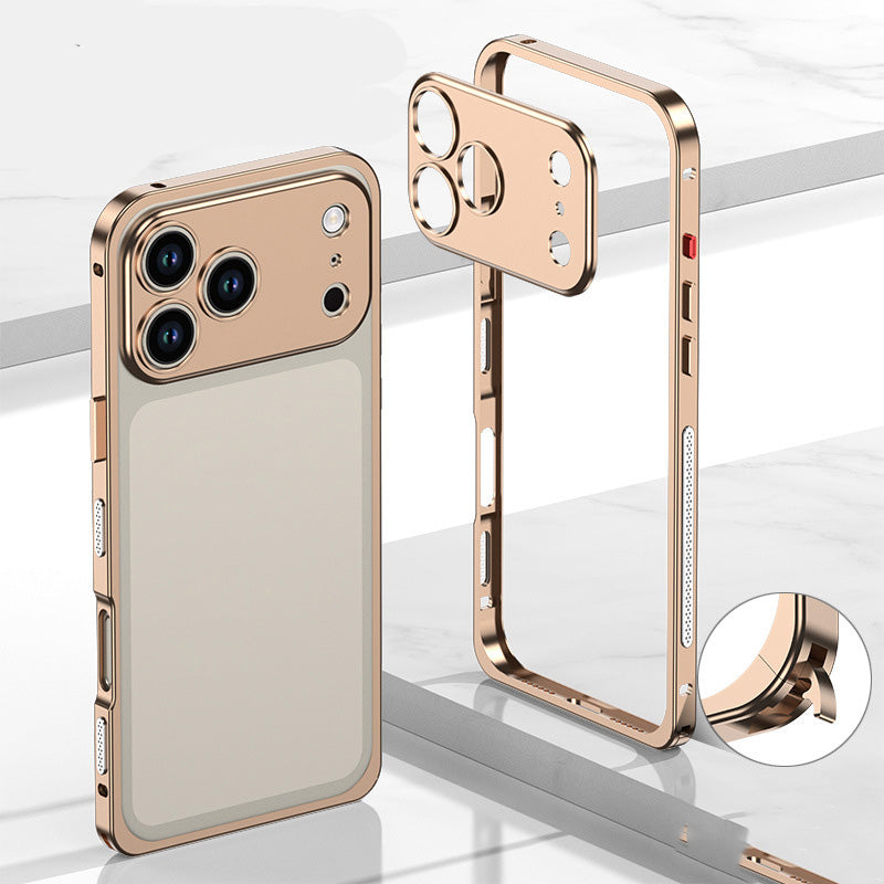 iPhone-deksel med bart metallramme, varmespredningsfunksjon og sjøhestspenne