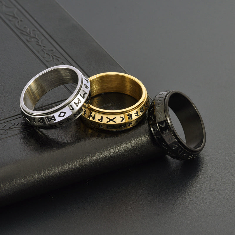 ✨🎅Jule tilbud – Kun i begrenset periode!⏰Titanium Steel Viking Rune Rotating Ring