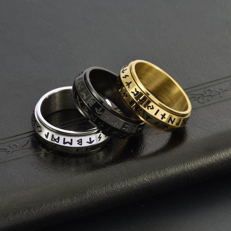 ✨🎅Jule tilbud – Kun i begrenset periode!⏰Titanium Steel Viking Rune Rotating Ring