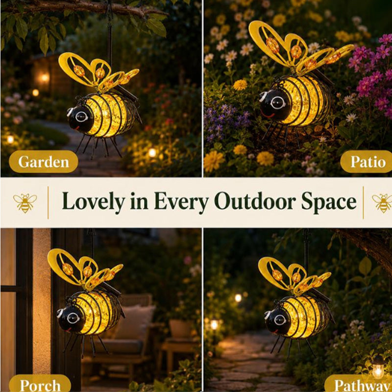 🌙🐝 Hängande solcellslampa med bi-design – varmt bärnstensfärgat sken, flimmerfri och perfekt för trädgårdsfester, camping eller barnrum – sprider glädje både dag och natt 🌞🌜