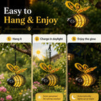 🌙🐝 Hängande solcellslampa med bi-design – varmt bärnstensfärgat sken, flimmerfri och perfekt för trädgårdsfester, camping eller barnrum – sprider glädje både dag och natt 🌞🌜